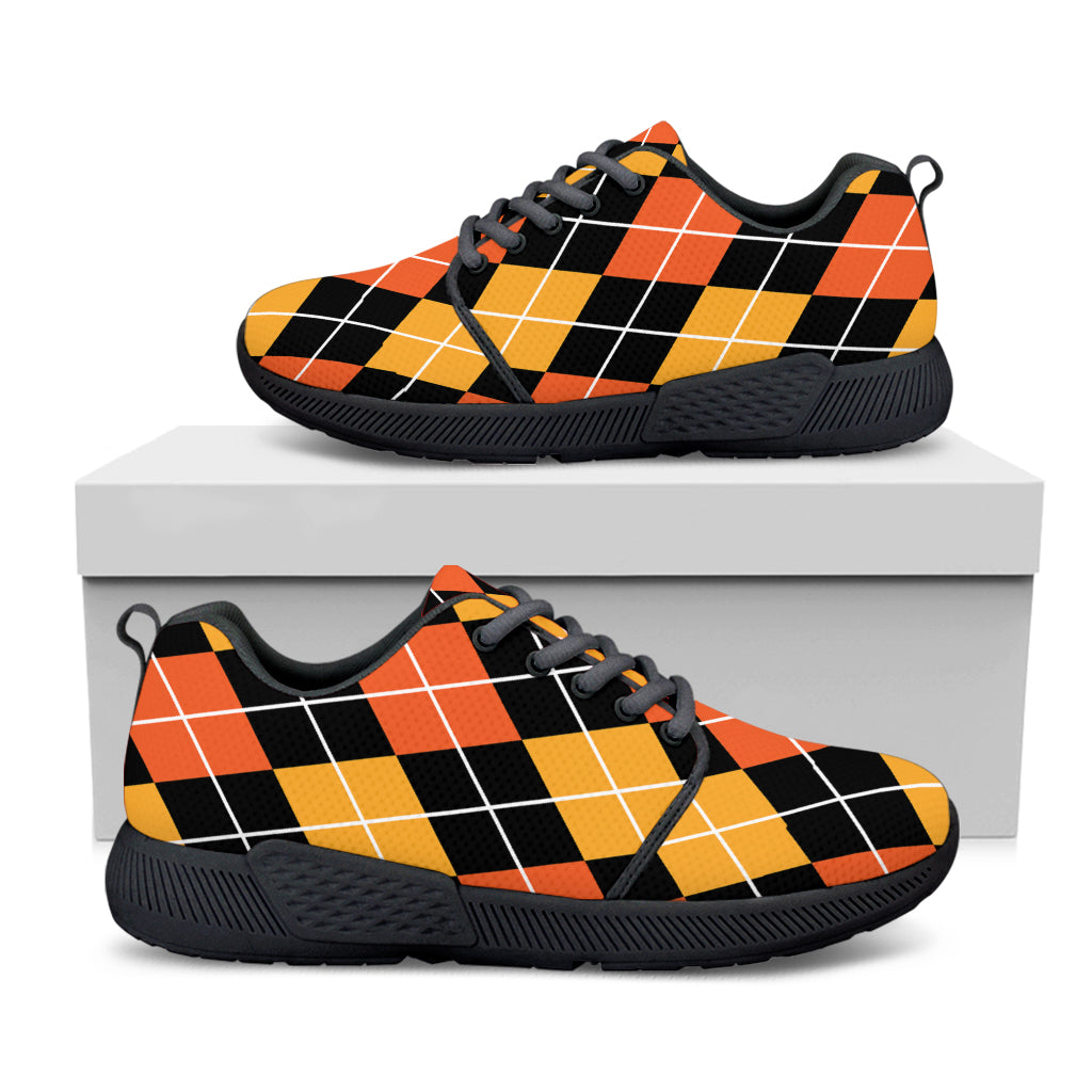 Halloween Black And Orange Argyle Print Black Athletic Shoes