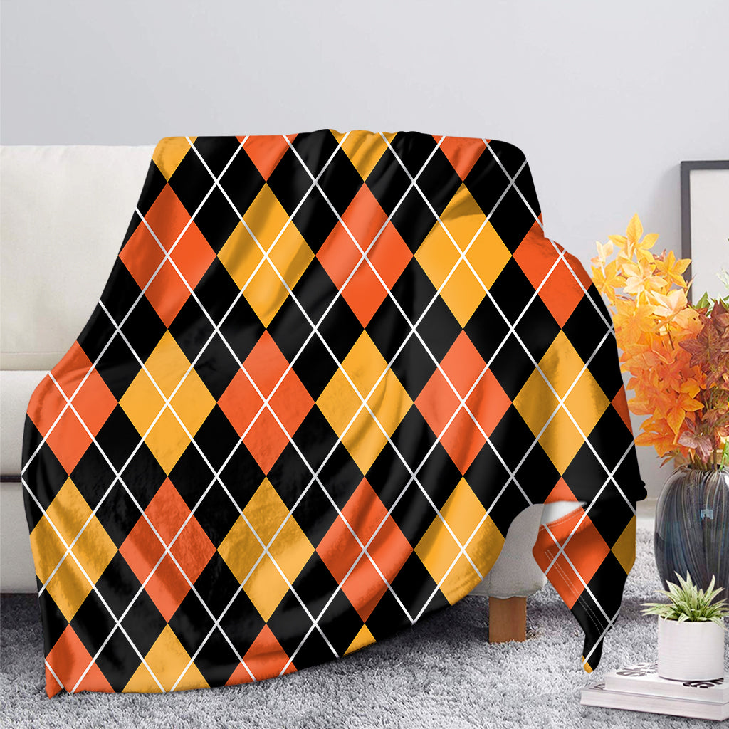 Halloween Black And Orange Argyle Print Blanket