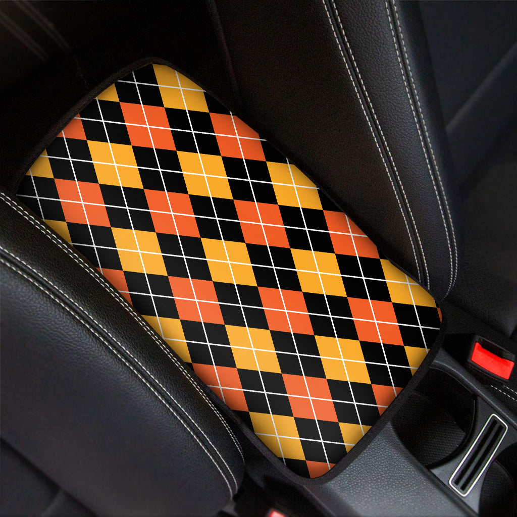 Halloween Black And Orange Argyle Print Car Center Console Cover