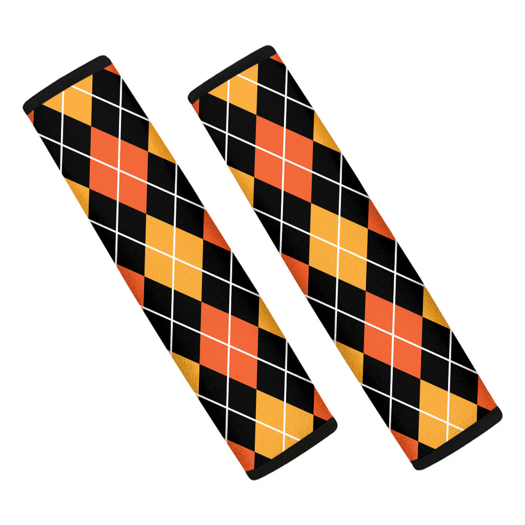 Halloween Black And Orange Argyle Print Car Seat Belt Covers