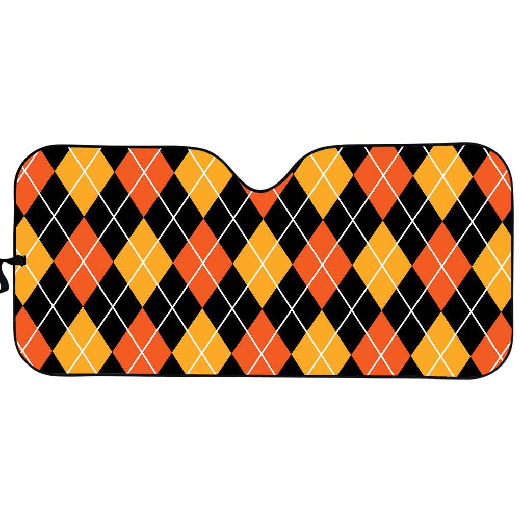 Halloween Black And Orange Argyle Print Car Sun Shade