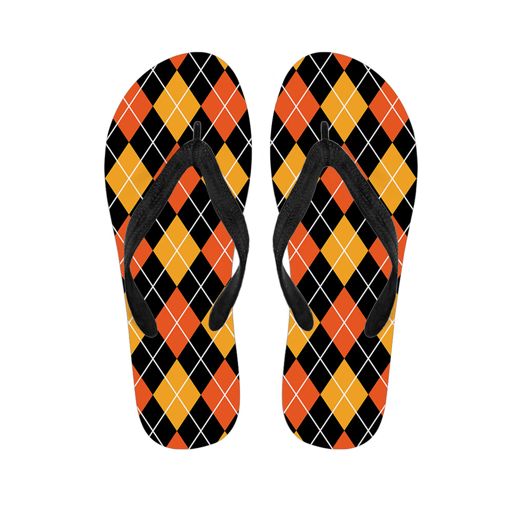 Halloween Black And Orange Argyle Print Flip Flops