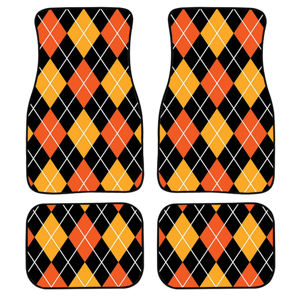 Halloween Black And Orange Argyle Print Front and Back Car Floor Mats