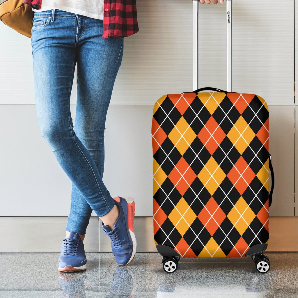 Halloween Black And Orange Argyle Print Luggage Cover