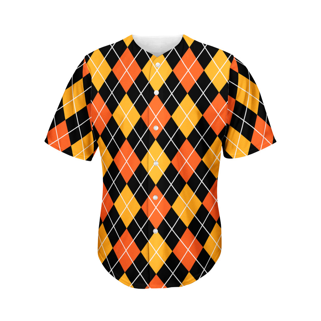 Halloween Black And Orange Argyle Print Men's Baseball Jersey