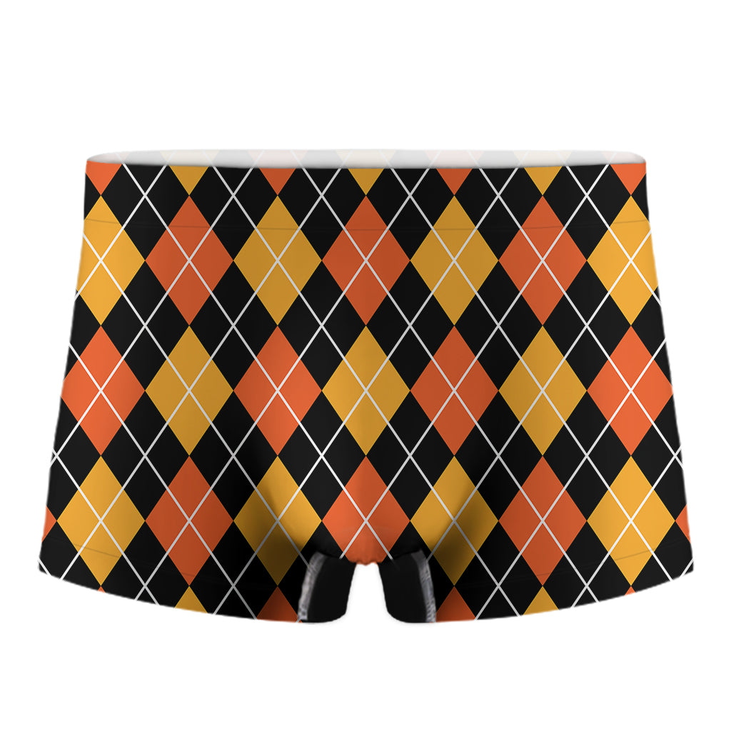 Halloween Black And Orange Argyle Print Men's Boxer Briefs