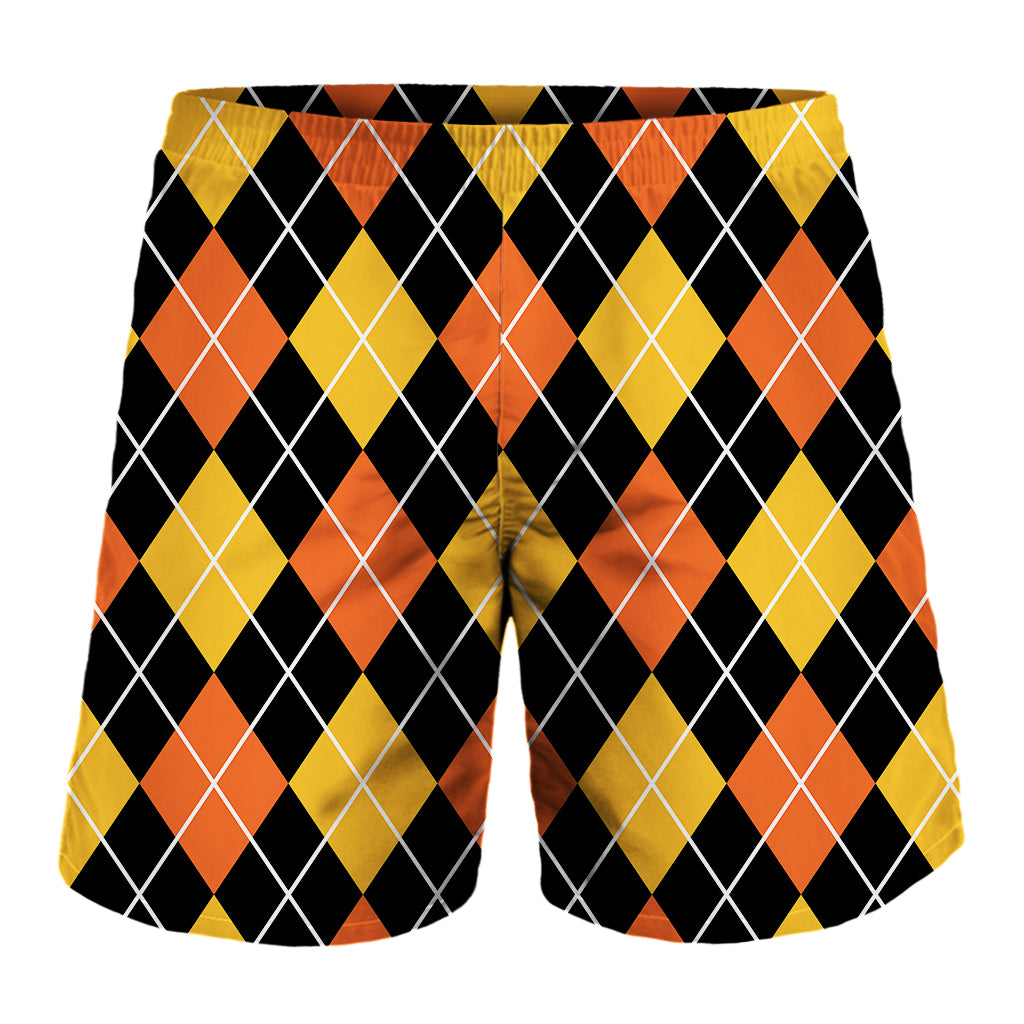 Halloween Black And Orange Argyle Print Men's Shorts