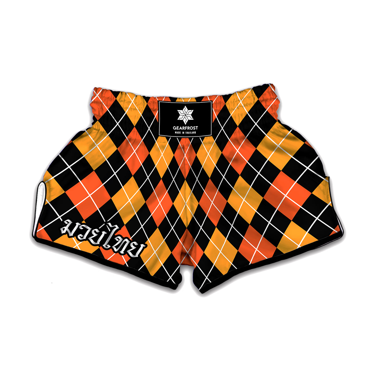 Halloween Black And Orange Argyle Print Muay Thai Boxing Shorts