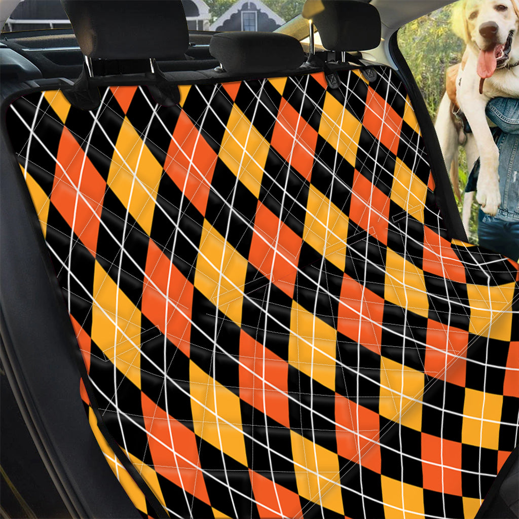 Halloween Black And Orange Argyle Print Pet Car Back Seat Cover