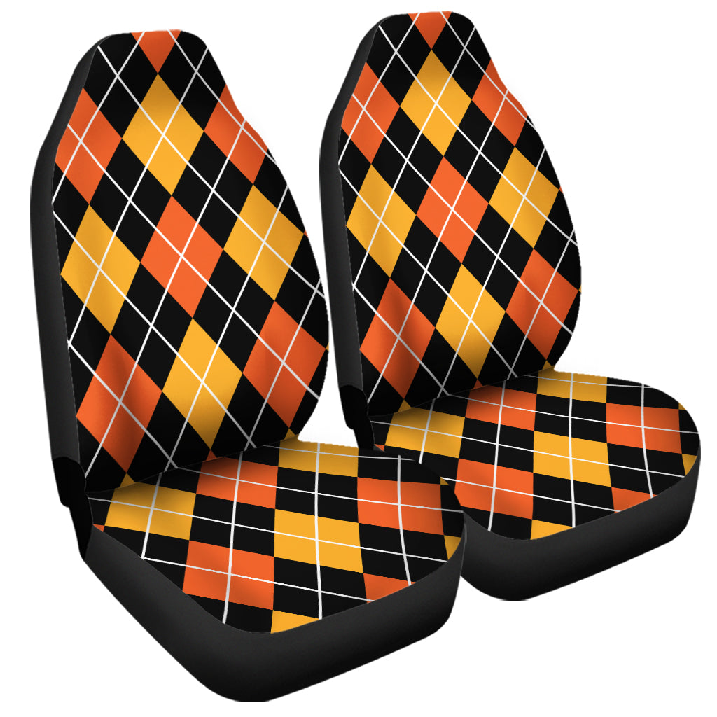 Halloween Black And Orange Argyle Print Universal Fit Car Seat Covers