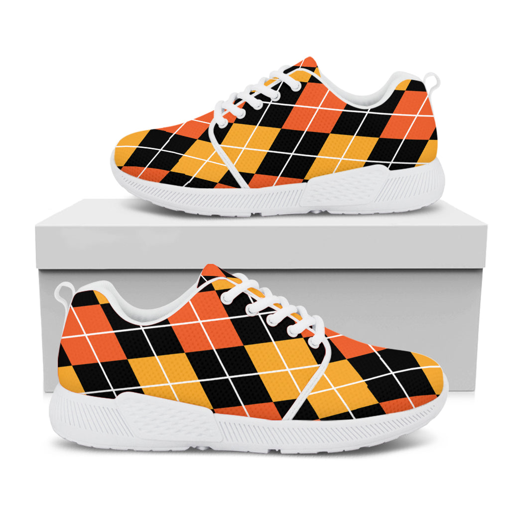 Halloween Black And Orange Argyle Print White Athletic Shoes