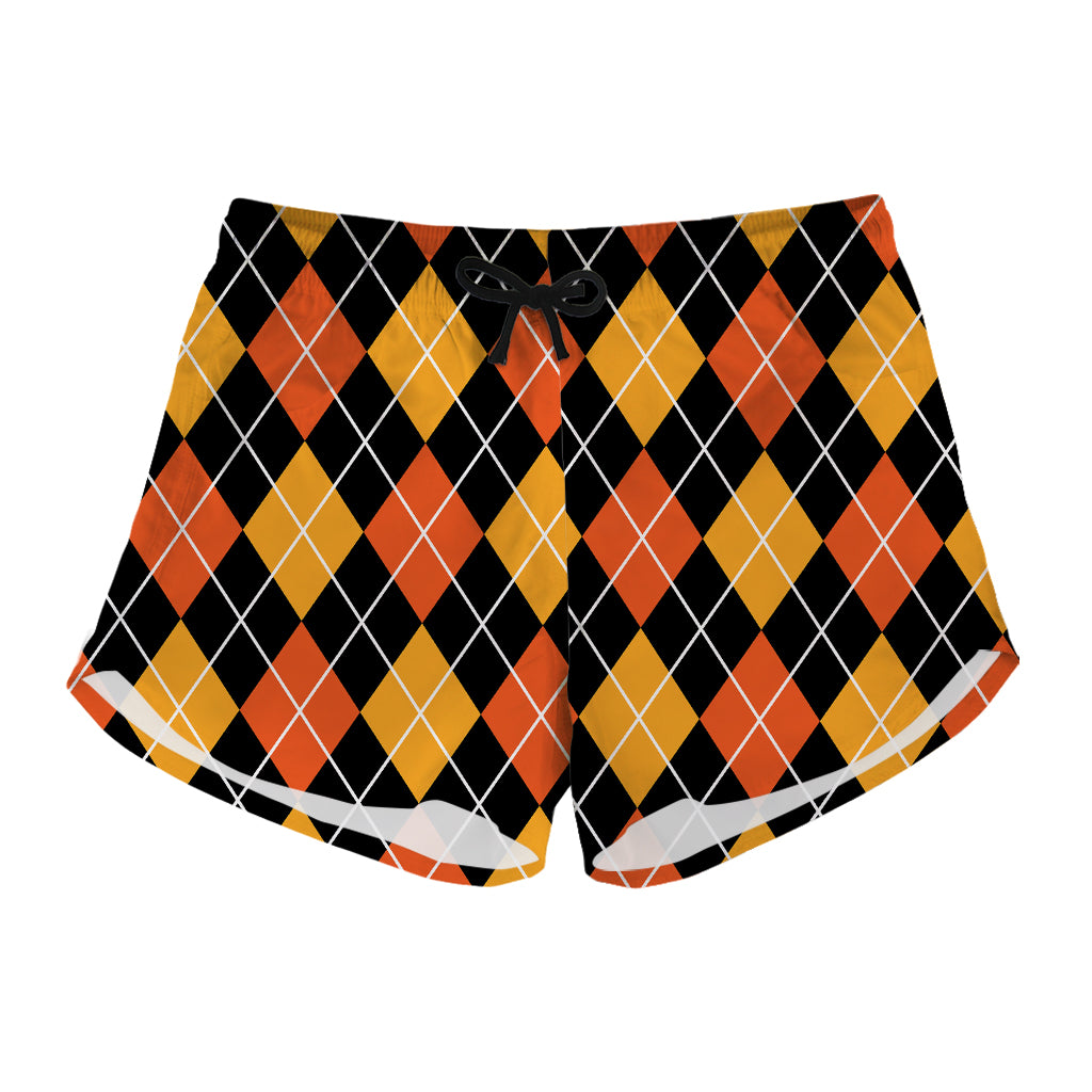 Halloween Black And Orange Argyle Print Women's Shorts