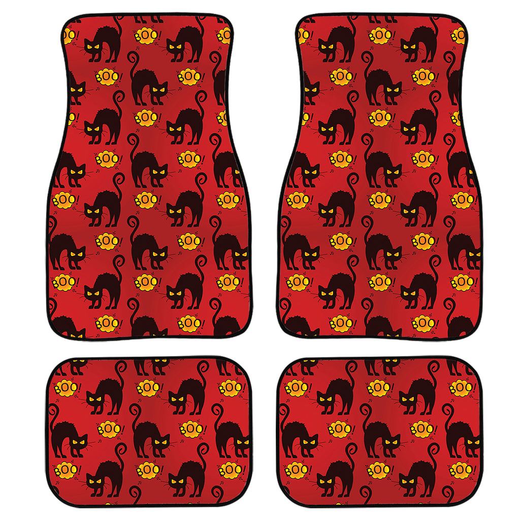 Halloween Black Cat Pattern Print Front and Back Car Floor Mats