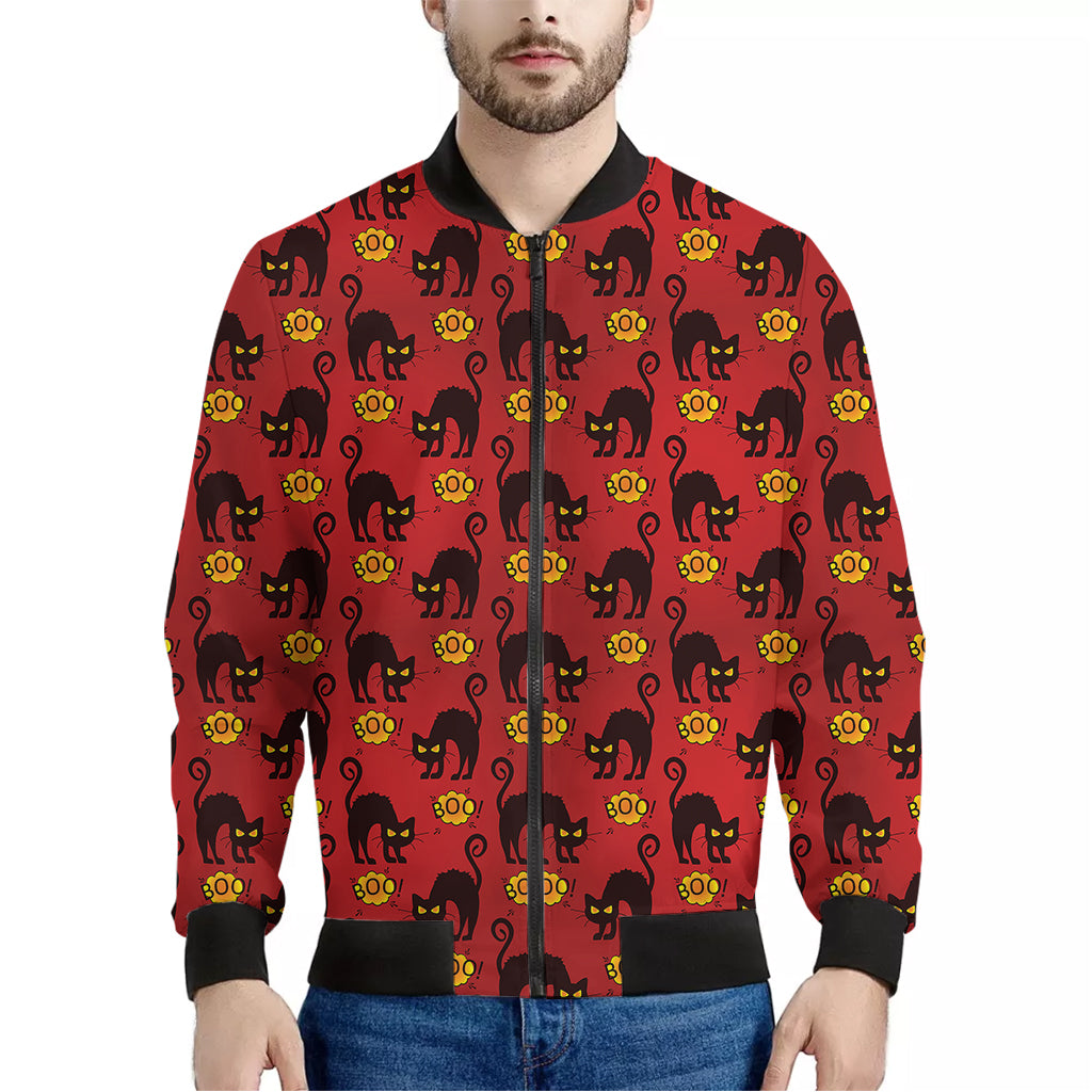 Halloween Black Cat Pattern Print Men's Bomber Jacket