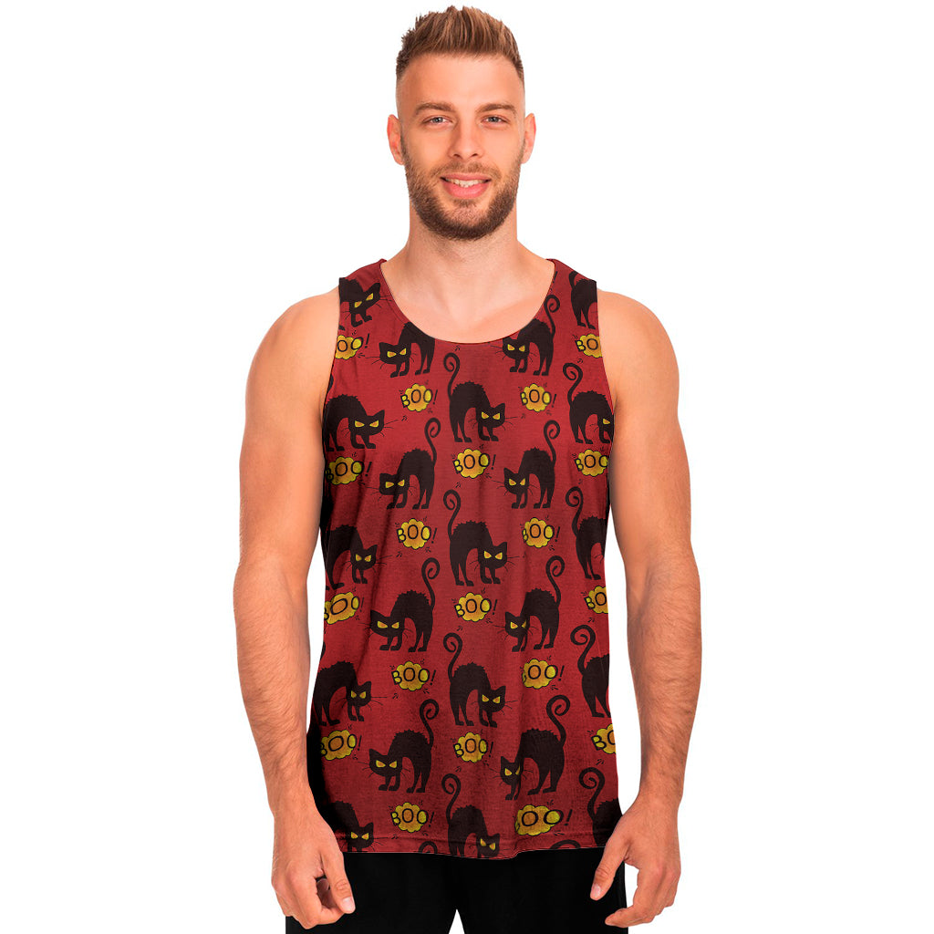 Halloween Black Cat Pattern Print Men's Tank Top