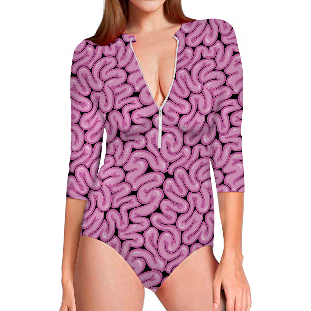 Halloween Brain Print Long Sleeve One Piece Swimsuit