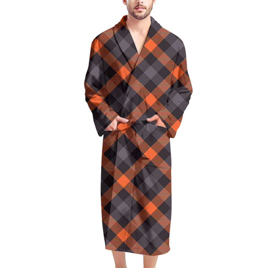 Halloween Buffalo Check Pattern Print Men's Bathrobe