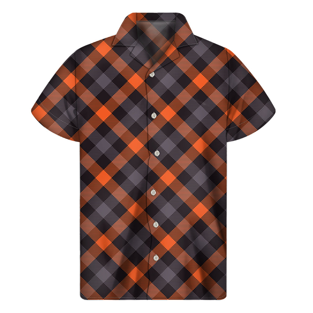 Halloween Buffalo Check Pattern Print Men's Short Sleeve Shirt