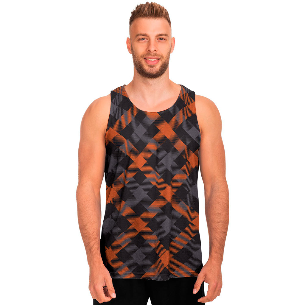 Halloween Buffalo Check Pattern Print Men's Tank Top