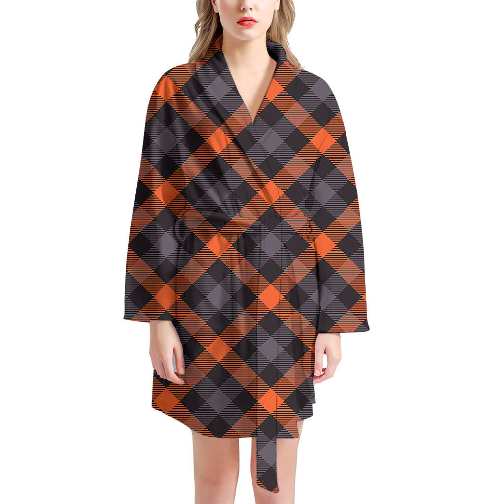 Halloween Buffalo Check Pattern Print Women's Bathrobe