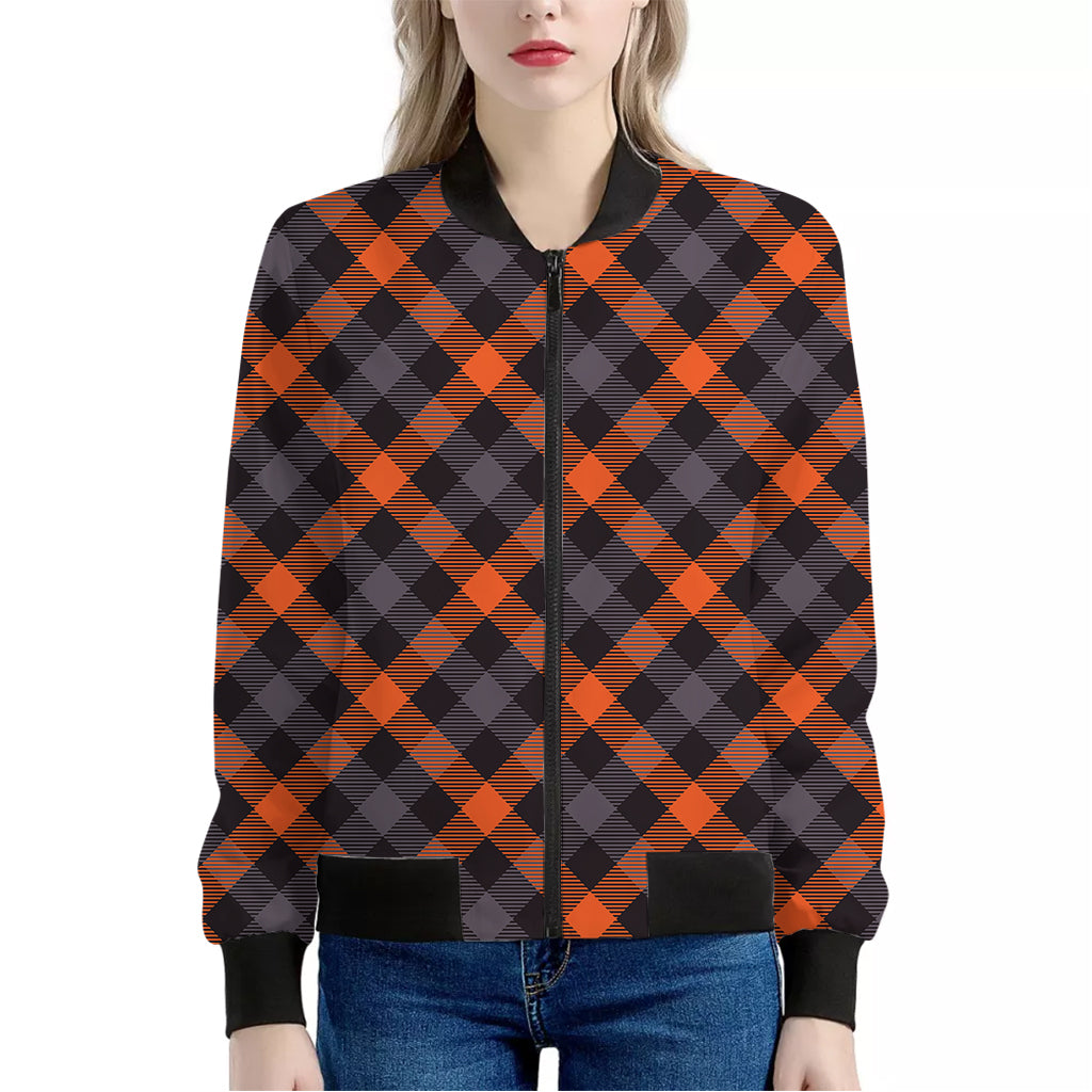 Halloween Buffalo Check Pattern Print Women's Bomber Jacket