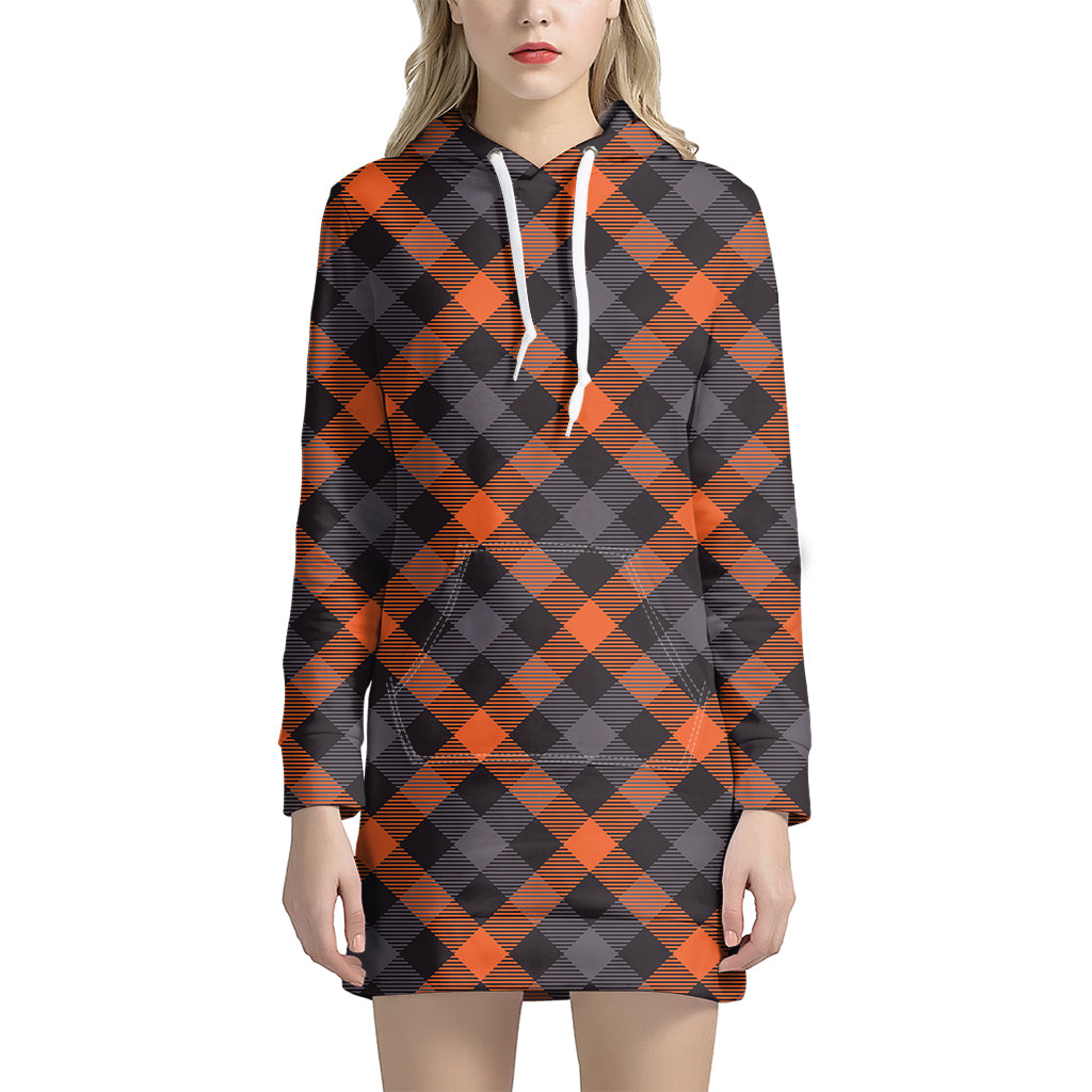 Halloween Buffalo Check Pattern Print Women's Pullover Hoodie Dress