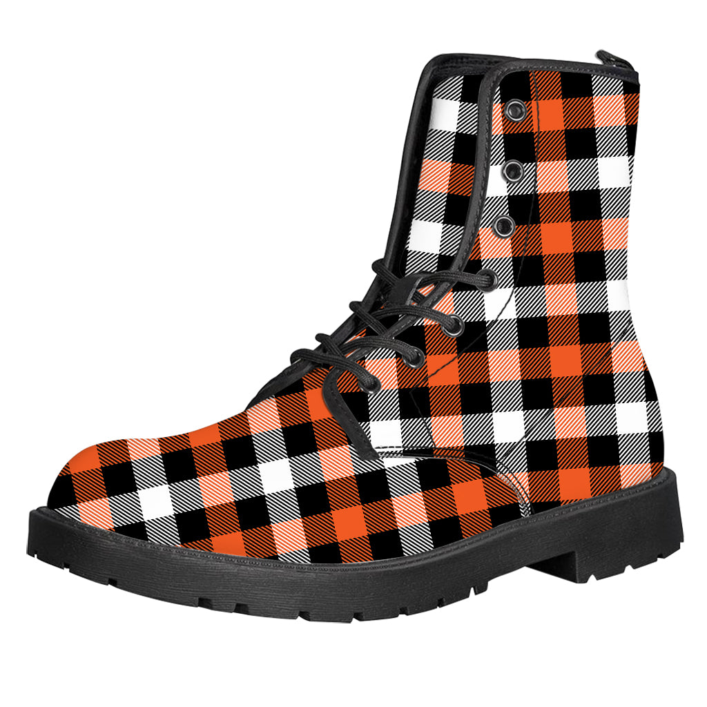 Halloween Buffalo Plaid Pattern Print Leather Boots