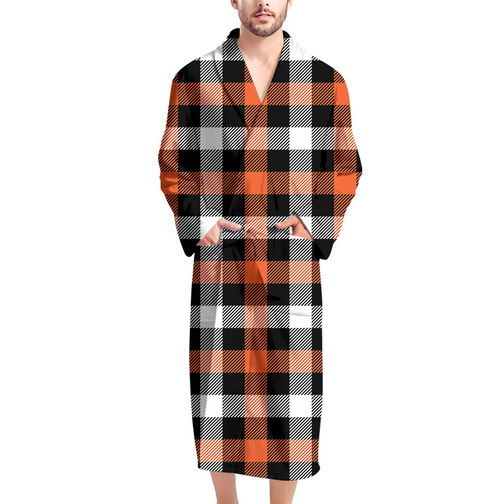 Halloween Buffalo Plaid Pattern Print Men's Bathrobe