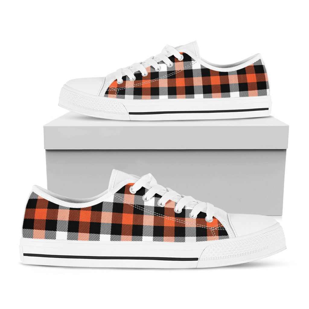 Halloween Buffalo Plaid Pattern Print White Low Top Shoes