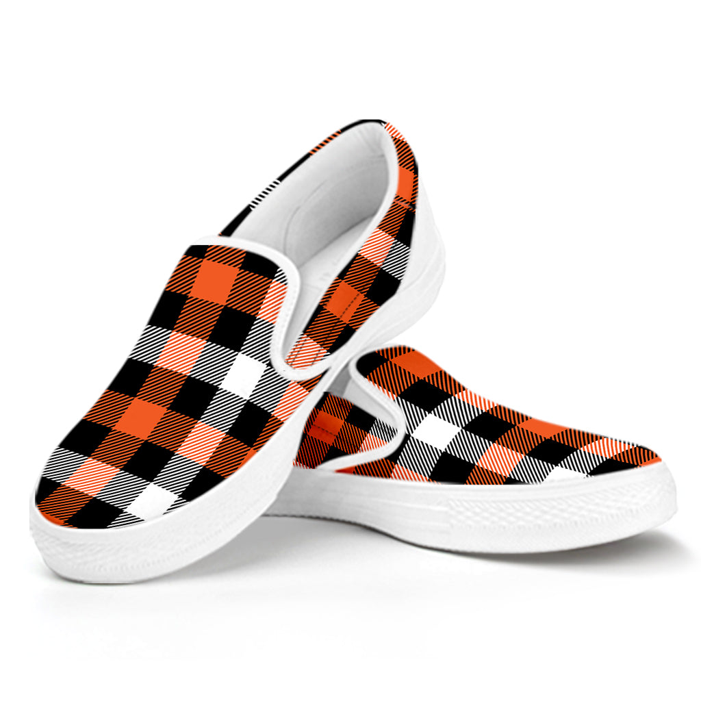 Halloween Buffalo Plaid Pattern Print White Slip On Shoes