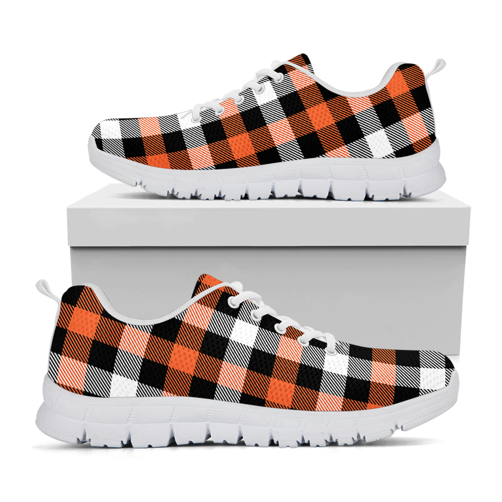 Halloween Buffalo Plaid Pattern Print White Sneakers