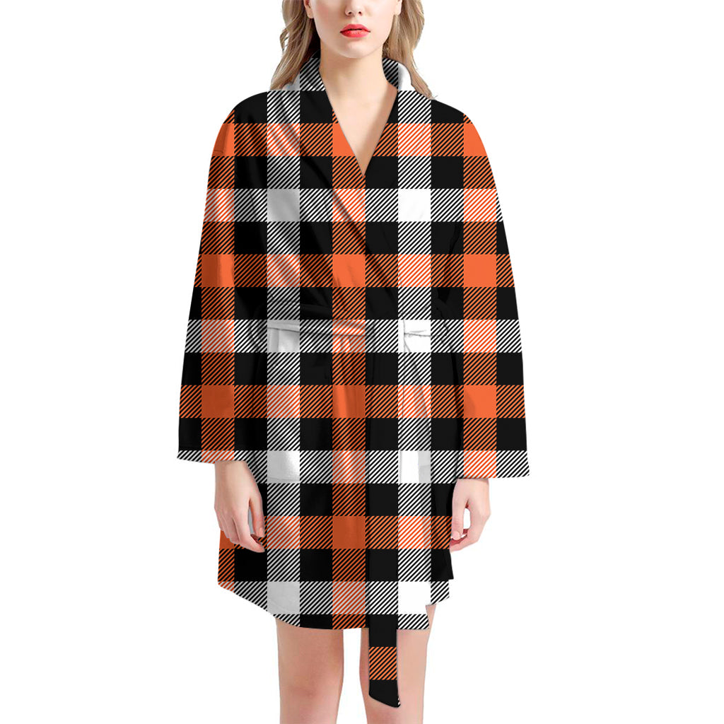 Halloween Buffalo Plaid Pattern Print Women's Bathrobe