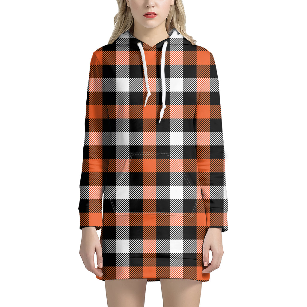 Halloween Buffalo Plaid Pattern Print Women's Pullover Hoodie Dress