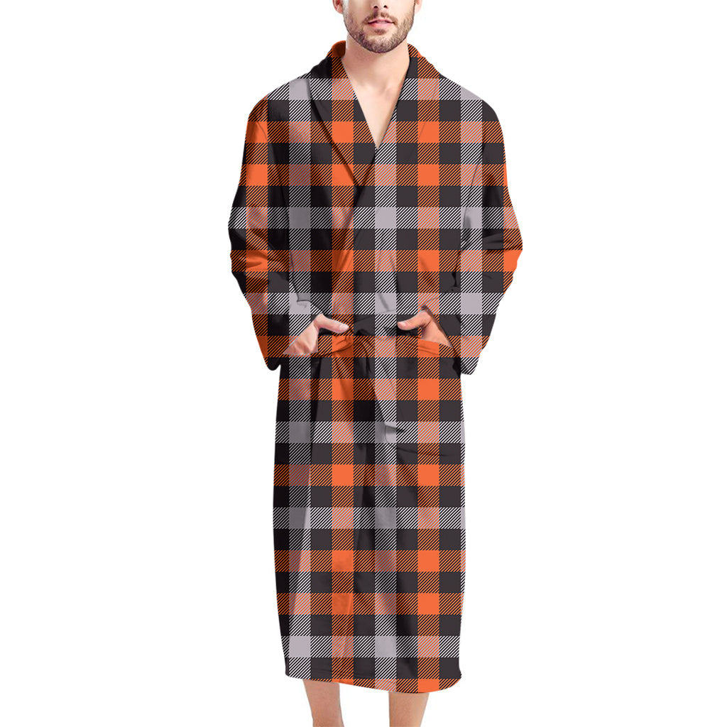 Halloween Buffalo Plaid Print Men's Bathrobe