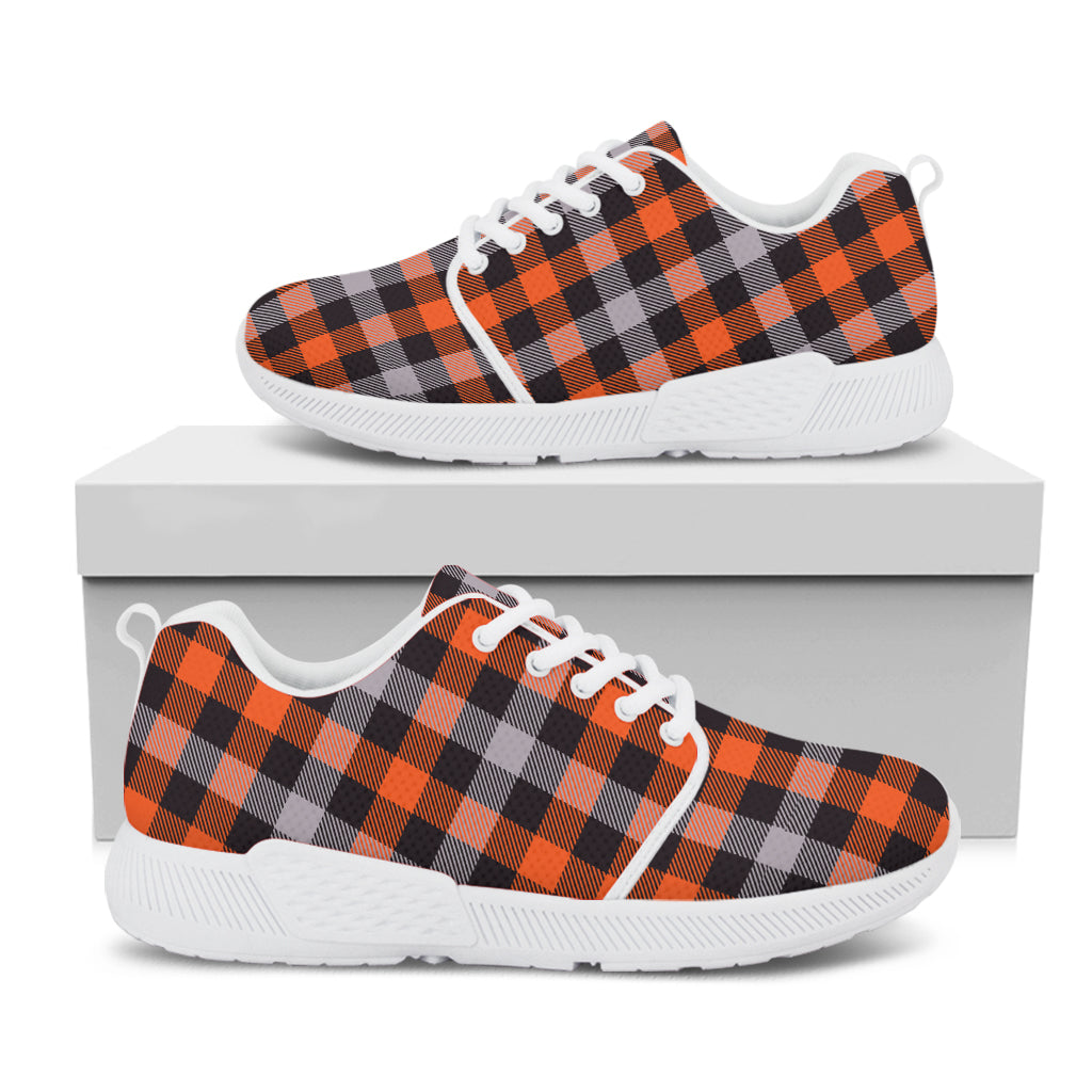 Halloween Buffalo Plaid Print White Athletic Shoes