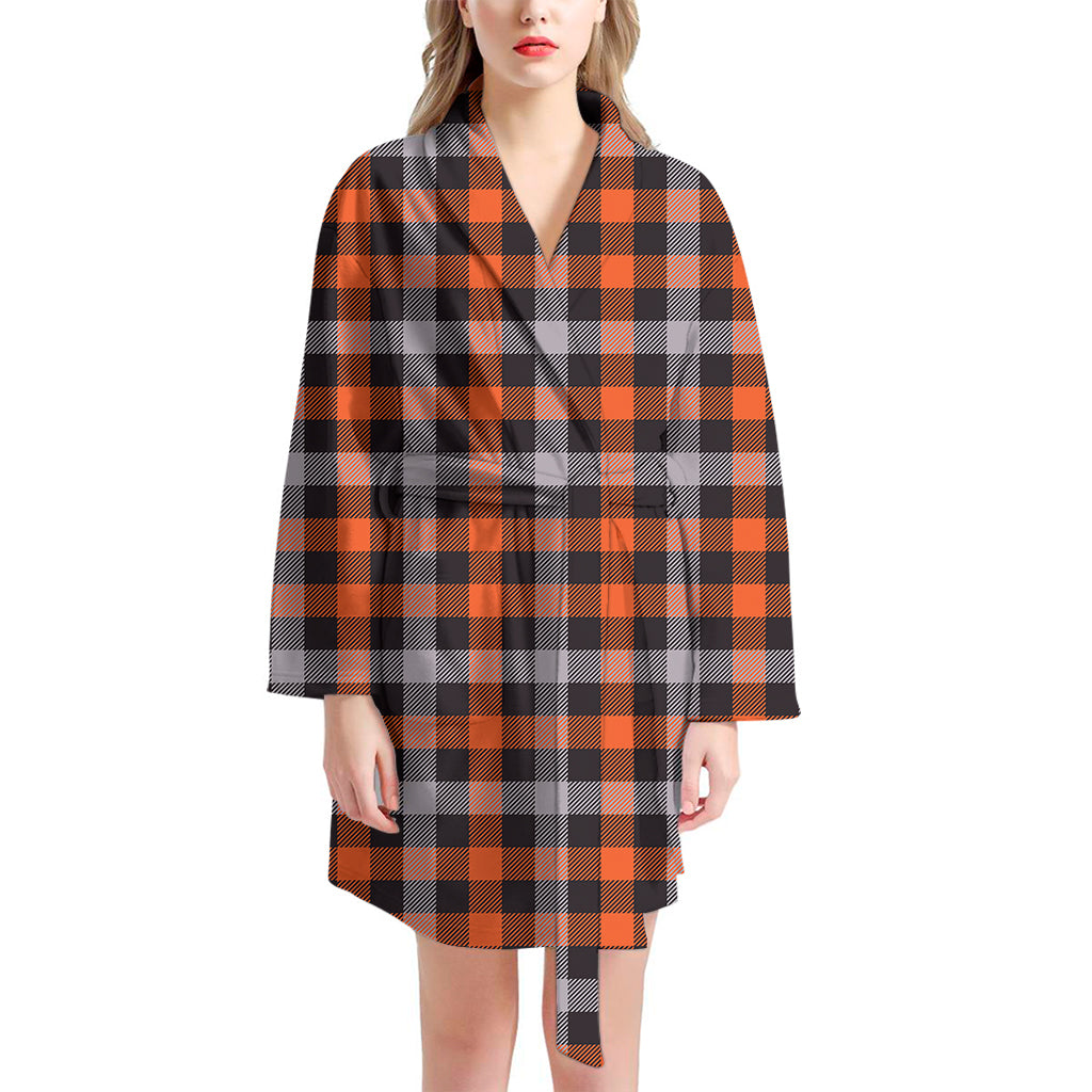 Halloween Buffalo Plaid Print Women's Bathrobe