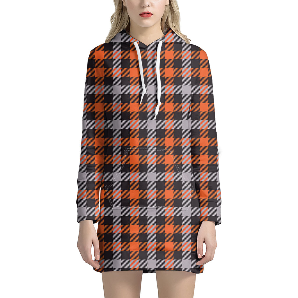 Halloween Buffalo Plaid Print Women's Pullover Hoodie Dress