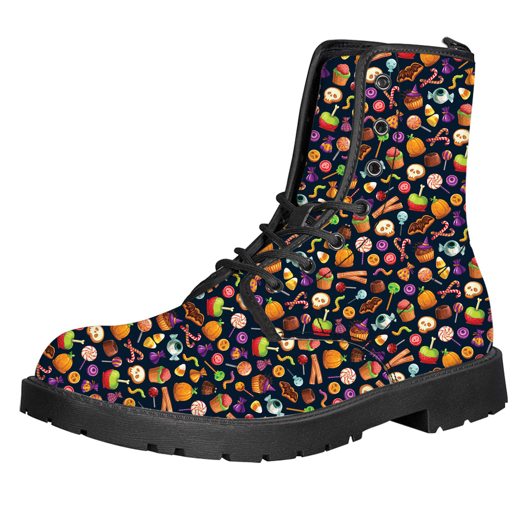 Halloween Candy Pattern Print Leather Boots