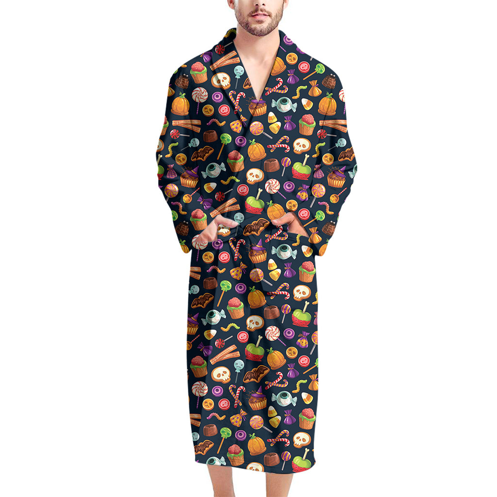 Halloween Candy Pattern Print Men's Bathrobe