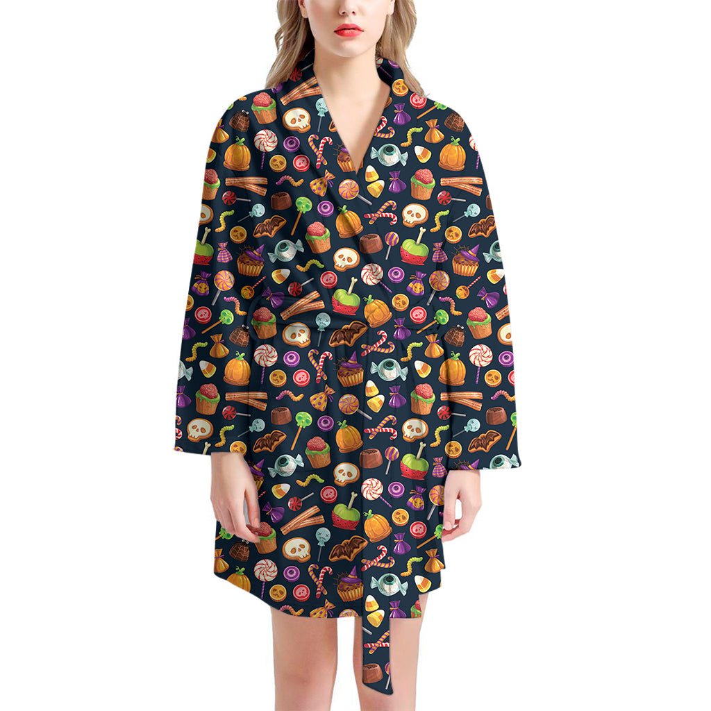 Halloween Candy Pattern Print Women's Bathrobe