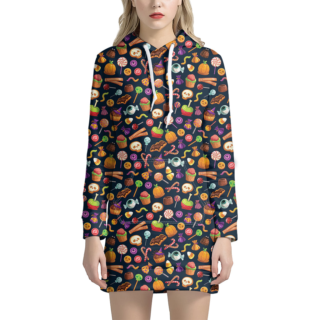 Halloween Candy Pattern Print Women's Pullover Hoodie Dress