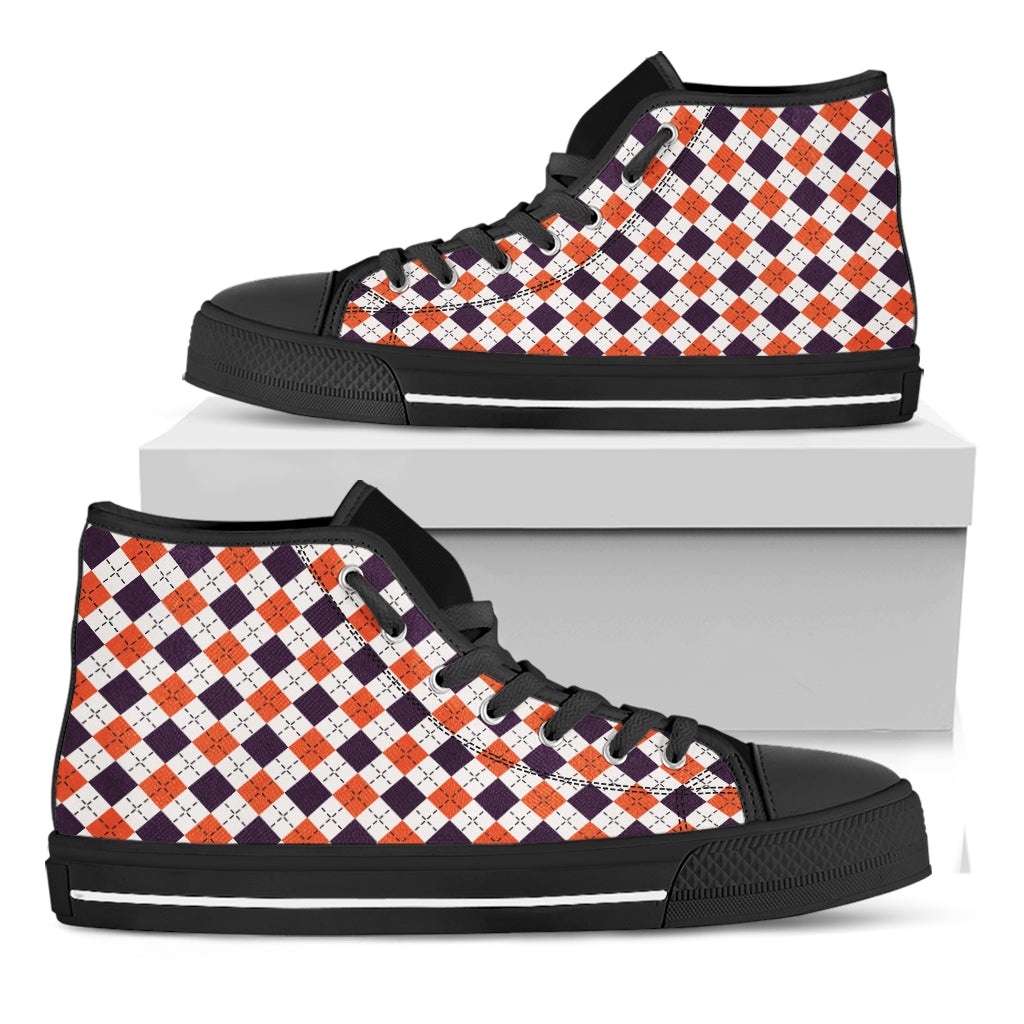 Halloween Checked Pattern Print Black High Top Shoes