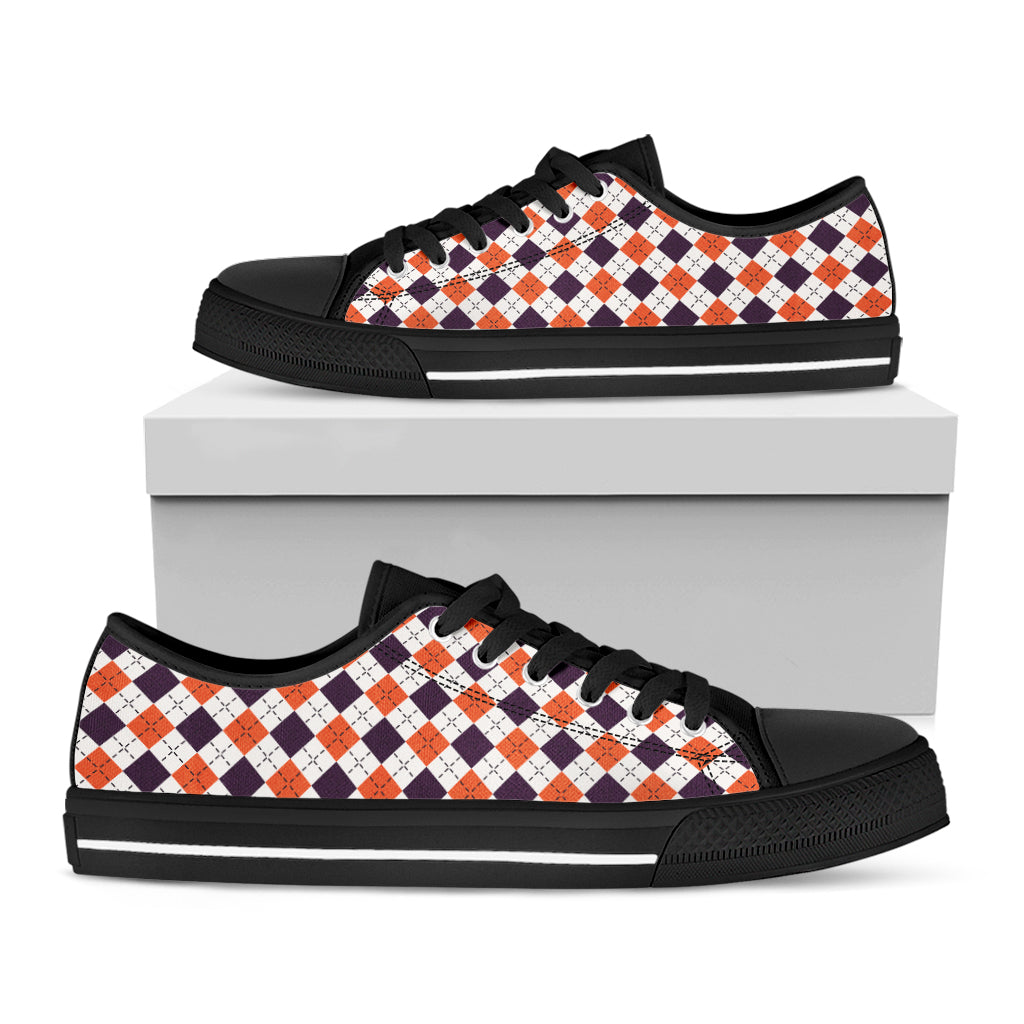 Halloween Checked Pattern Print Black Low Top Shoes