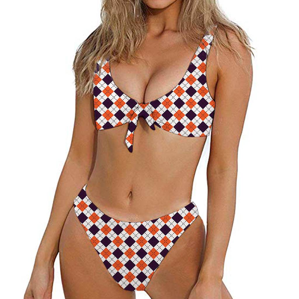 Halloween Checked Pattern Print Front Bow Tie Bikini