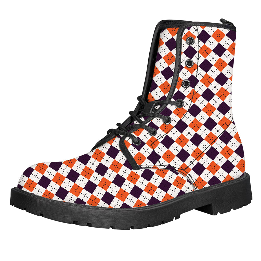 Halloween Checked Pattern Print Leather Boots