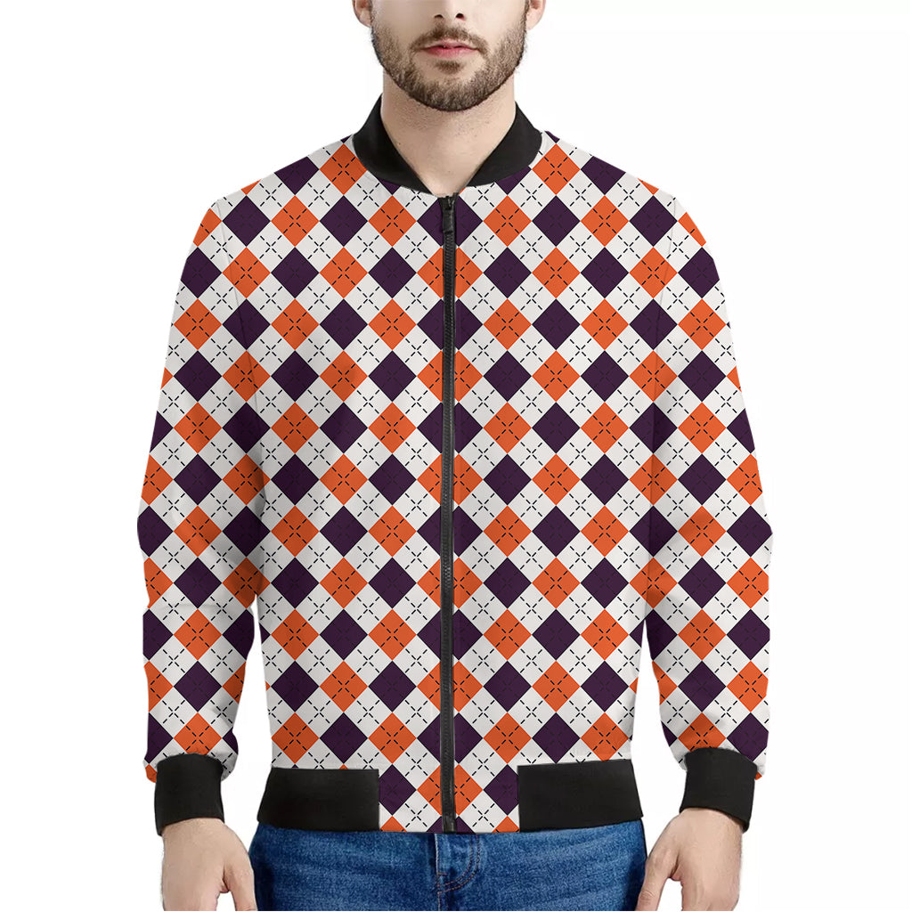 Halloween Checked Pattern Print Men's Bomber Jacket