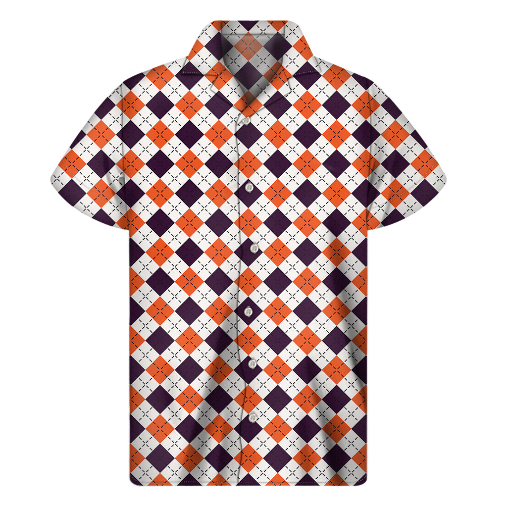 Halloween Checked Pattern Print Men's Short Sleeve Shirt