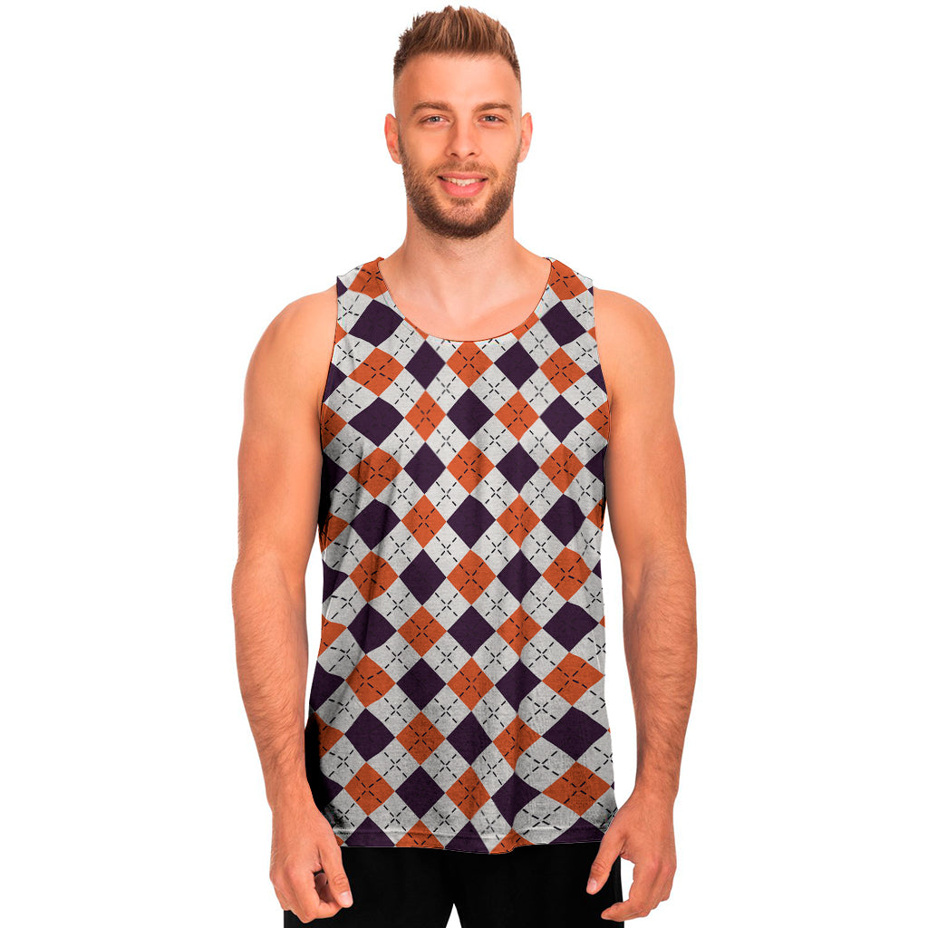 Halloween Checked Pattern Print Men's Tank Top