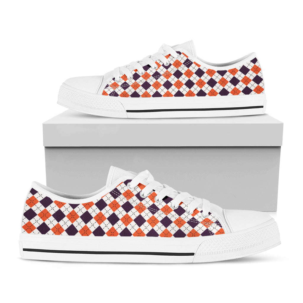 Halloween Checked Pattern Print White Low Top Shoes