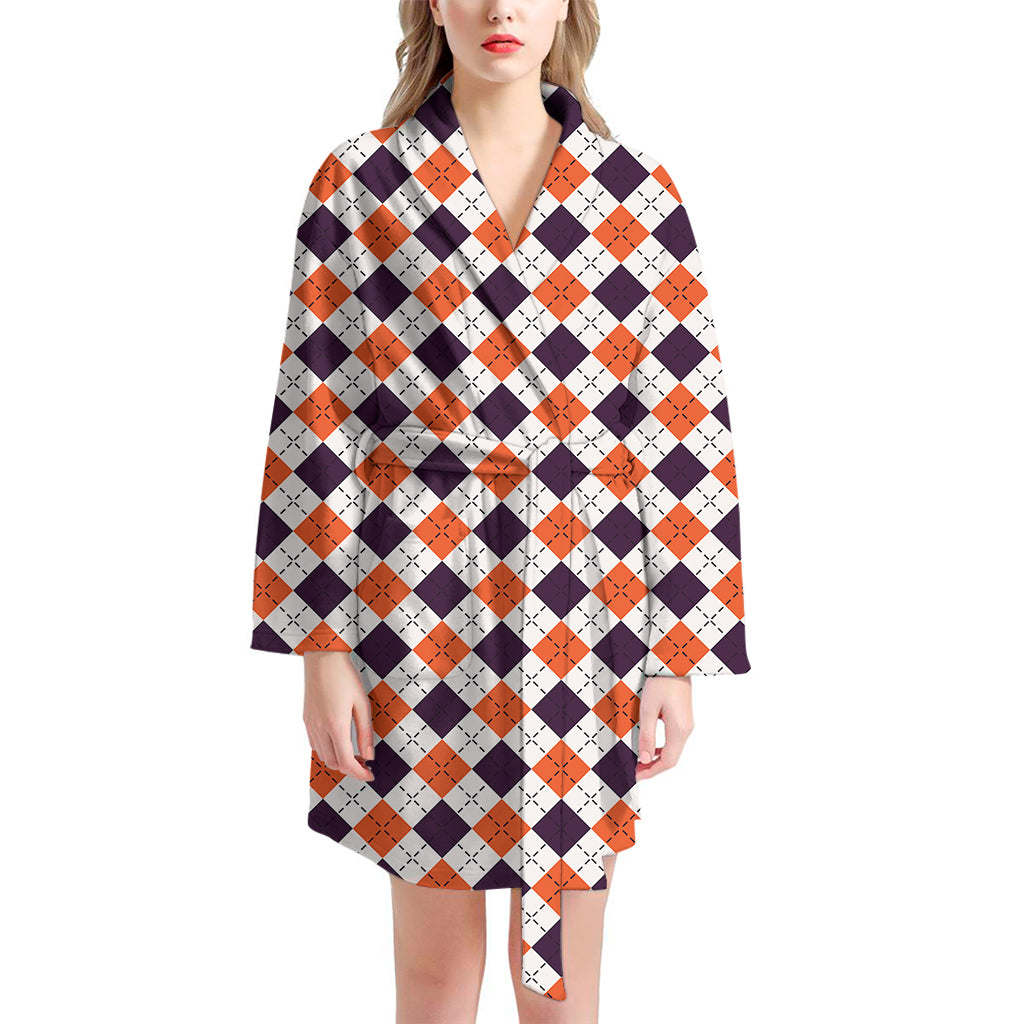 Halloween Checked Pattern Print Women's Bathrobe